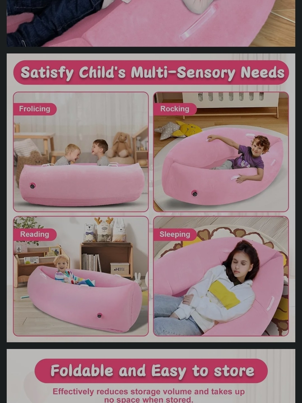 Pink Kids Inflatable Sensory Lounger - Comfortable Play & Relax Seat